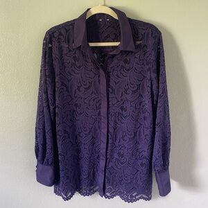 Whimsygoth plum purple lace long sleeve button up women’s size large witchy